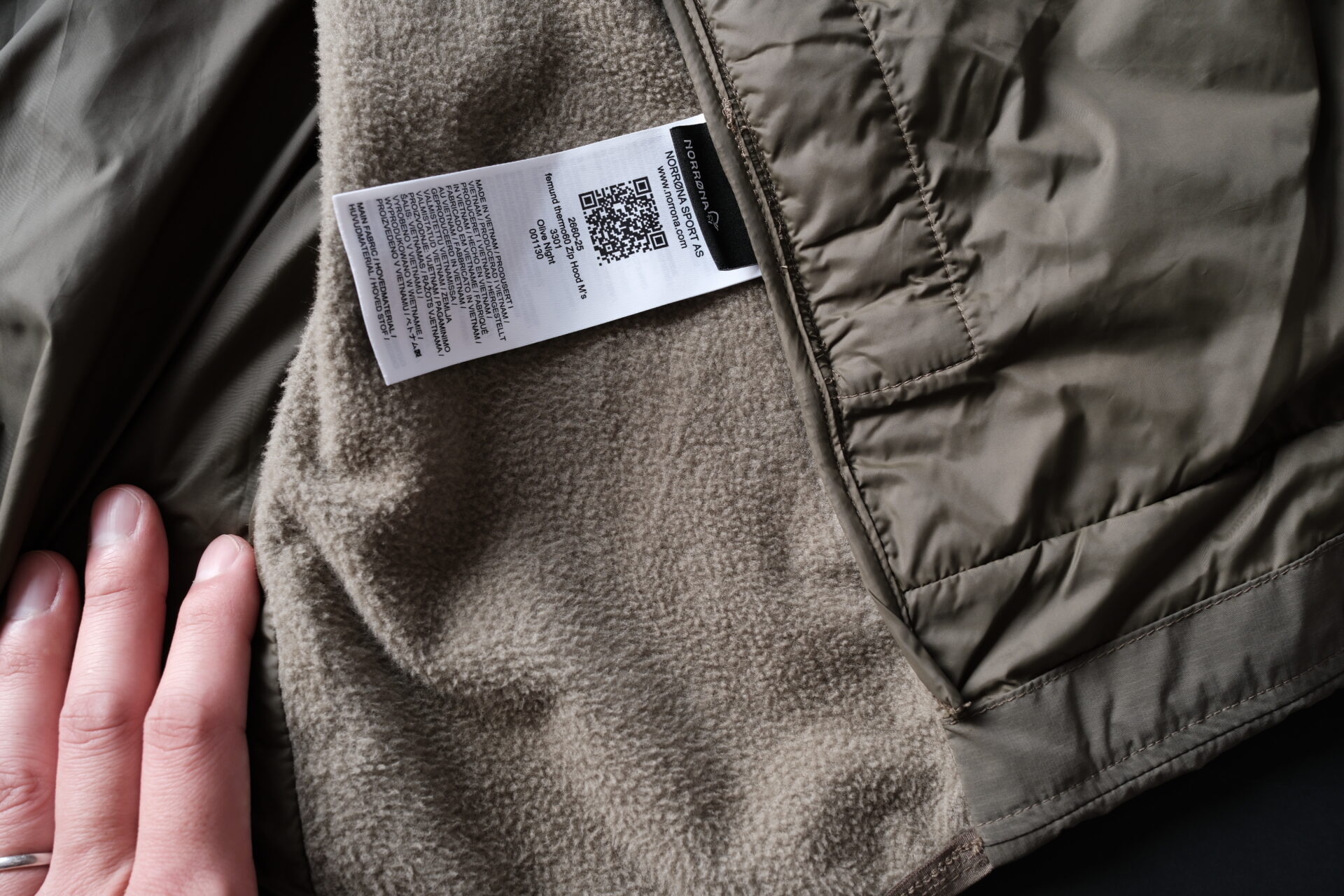NORRONA femund thermo60 Zip Hoodの脇下の裏地